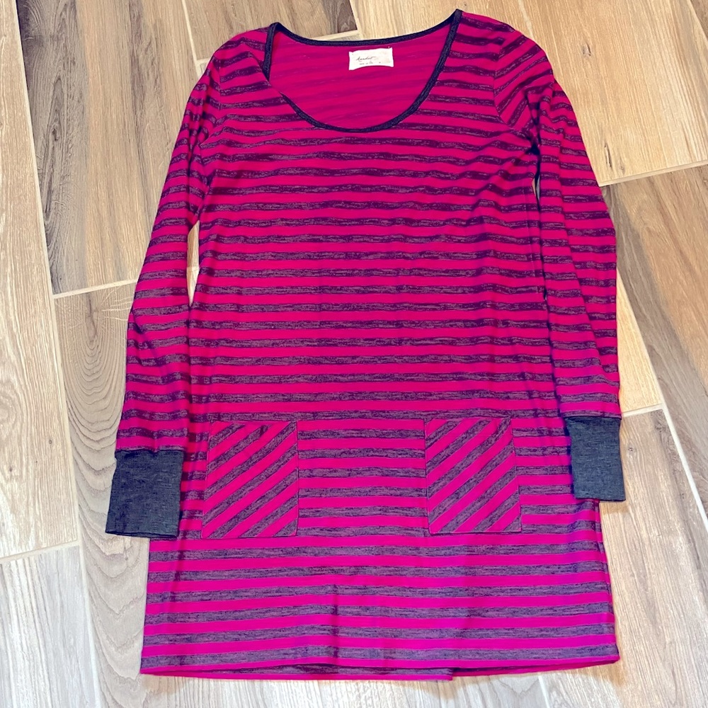Anthropologie, Market Pink & Grey Cotton T-Shirt Dress - Size Medium